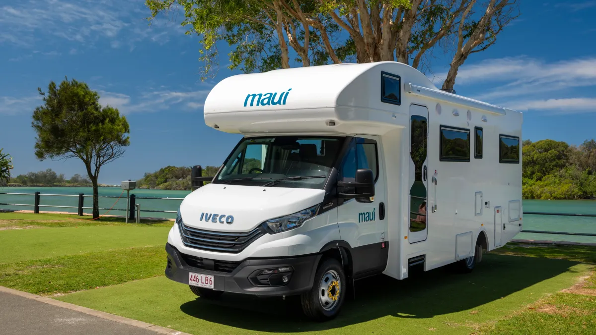 Maui 4 Berth Beach motorhome parked by the water in northern New South Wales