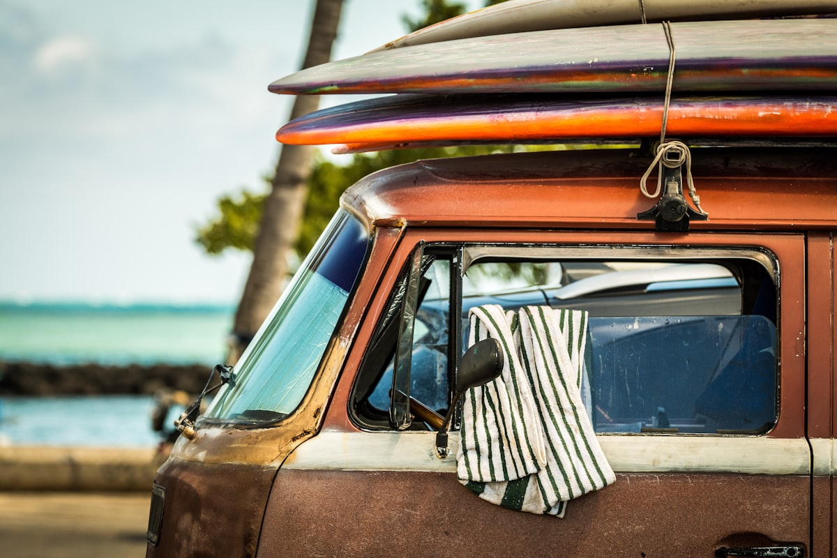 Most hired campervans have room for the surfboard